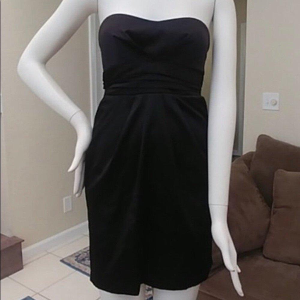 LOVE TEASE Black Satin Strapless Tie-Back Dress Pockets Sexy Romantic Sz 11 NEW